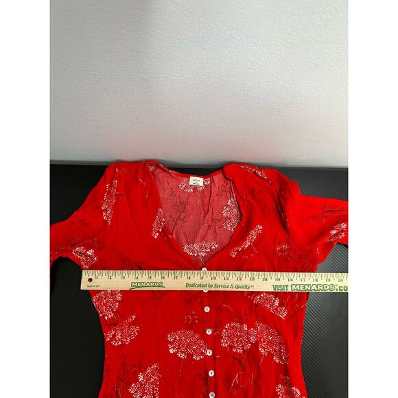 Aritzia Wilfred Red Floral Gallery Button Front Midi Dress Medium Boho Cottage - Picture 8 of 13